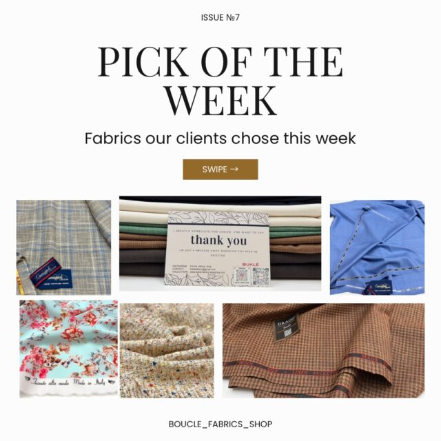 PICK OF THE WEEK 7
Some fabrics are chosen.
Others simply choose their owner.
This week, our clients were drawn to shades of Mediterranean mornings, quiet elegance and timeless sophistication.
The blue of a summer sky over Capri.
The softness of ivory linen touched by sunlight.
The confidence of deep navy tailoring.
The richness of chocolate brown woven into a perfectly cut jacket.
The freshness of fine shirting stripes.
The subtle charm of sage green.
And the effortless refinement of a checked Italian cloth made for long lunches, private clubs and weekends by the sea.
For her — silk that moves like air.
For him — tailoring that speaks without raising its voice.
For both — fabrics that never belong to a season.
Only to style.
Which one would you choose?
↓